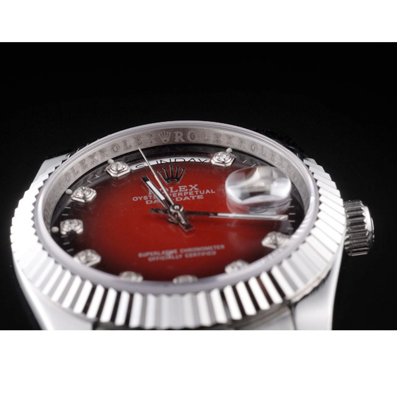 Aaa replica watch Steel Rolex Day-Date Tone Stainless Red Two Polished Dial 0724